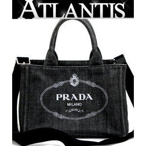 PRADA Canapa Denim Tote Bag Black